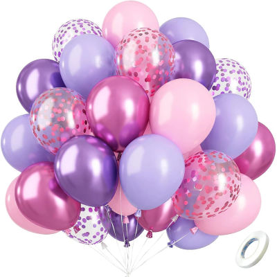 Globos morados y rosas, conjunto de Globos metálicos de látex morados y rosas, Globos de cumpleaños para niña, decoración para fiesta de Baby Shower nupcial y boda