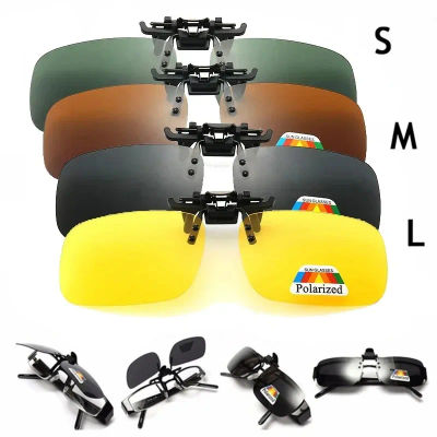 Lentes grises de 4 colores, gafas de sol polarizadas con Clip abatible hacia arriba UV 380, Clips para gafas de visión nocturna para conducir y pescar