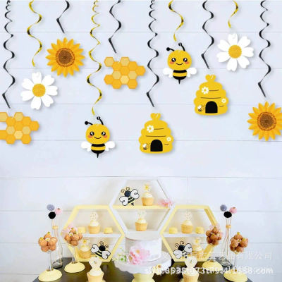 10 Uds. De guirnaldas en espiral colgantes de abeja, miel, girasol, fondos para fiesta de verano, niños, cumpleaños, Baby Shower, decoración de guardería