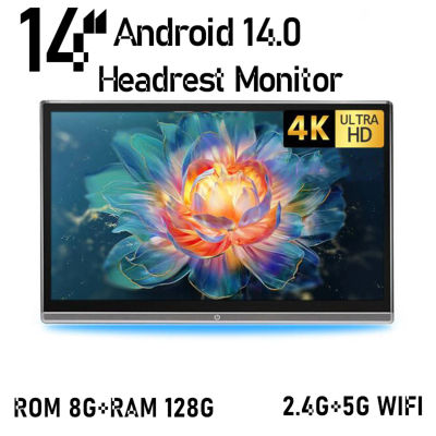 Monitor para reposacabezas de coche HD de 14 pulgadas, reproductor de vídeo Android14.0, 4 + 64G/8 + 128G, entretenimiento para asiento trasero, TV, tableta, 5Ghz, WiFi/Bluetooth, HDMI