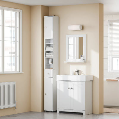 SoBuy BZR34 Mueble Columna de Baño Estrecho – Armario Auxiliar de Baño en MDF Resistente al Agua con Estantes Ajustables y Cajón 20x180x20cm