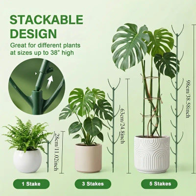 Juego de 6 Soportes para Plantas Monstera, Postes Altos Apilables con Lazos, Soporte para Tallos de Plantas Trepadoras, Soportes Duraderos para Jardinería al Aire Libre