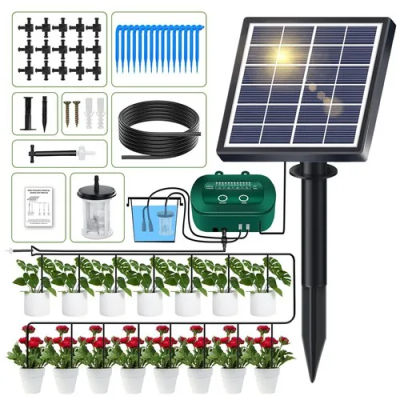 Kit de riego automático de plantas con energía solar, sistema de riego por goteo con 12 modos de riego ajustables, dispositivo de riego que ahorra energía para balcones, patios, invernaderos y plantas