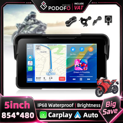 Reproductor multimedia MP5 portátil Podofo de 5 pulgadas para motocicleta, monitor estéreo inteligente universal con Carplay inalámbrico integrado, Android Auto, BT, FM para sistema de entretenimiento