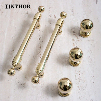 Manija de latón macizo Tinyhob, manija de puerta de gabinete de lujo ligera, perilla de bola, manija de cajón de oro brillante, herrajes para muebles de 160mm