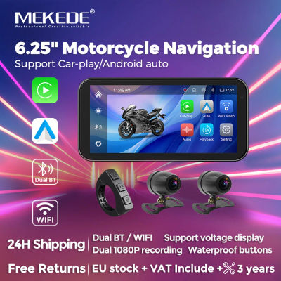 Mekede portátil 6,25 pulgadas IPX7 impermeable motocicleta navegación GPS inalámbrico Carplay Android AUTO grabadora de unidad Moto Monitor