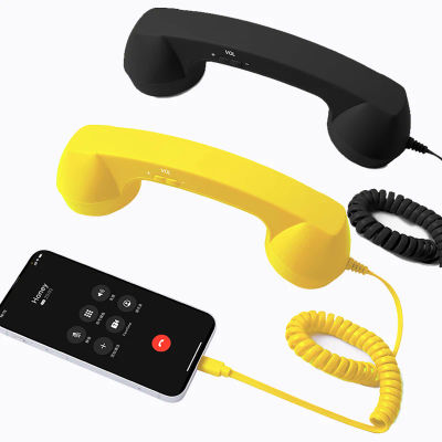 Auricular retro para teléfono móvil, tipo C, con cable antienredos, receptor de teléfono fijo, receptor de teléfono portátil estilo teléfono.