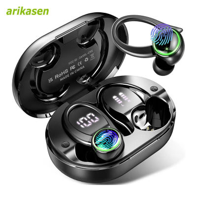 Auriculares Bluetooth 5,3 inalámbricos estéreo de graves auriculares ENC micrófono con cancelación de ruido con ganchos para las orejas reproducción de 48H pantalla LED