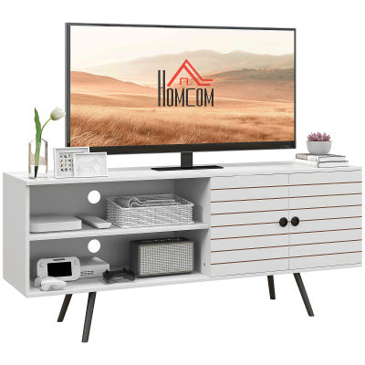 HOMCOM Mueble de TV para Salón con 2 Estantes Abiertos 145x38x65 cm Blanco
