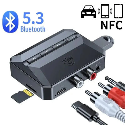 Receptor de Audio NFC Bluetooth 5,3, 3,5mm, AUX RCA, USB, u-disk, TF, estéreo HIFI, adaptador inalámbrico de música con micrófono para Kit de altavoz para coche