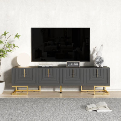 ​ ​ Mueble para TV con Puertas Estructurales - Tiradores y Patas en Tono Dorado, Consola Multimedia Moderna para Sala de Estar ​ ​