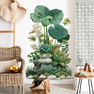 Pegatina de Pared 3D con Plantas Tropicales Verdes, Hoja de Monstera, Flor de Loto, Mural Autoadhesivo Removible, Decoración para Sala de Estar y Dormitorio