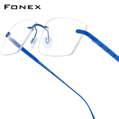 Montura de gafas FONEX de titanio puro para hombre, diseño de marca, gafas cuadradas sin montura, gafas japonesas ultraligeras sin marco 8555