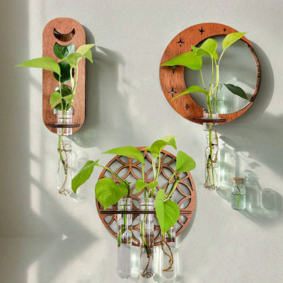 Estación de propagación de plantas, terrario de plantas de fase lunar de madera para colgar en la pared, decoración hidropónica para el hogar y la Oficina, soporte para plantas de aire, regalo