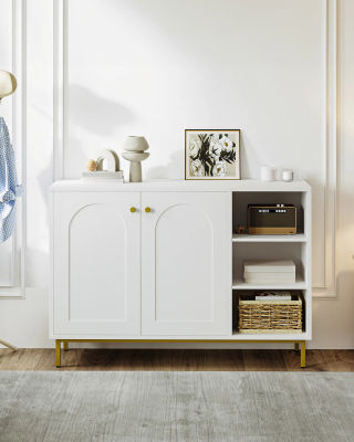 Mueble de Baño, Mueble de Cocina con Compartimento Abierto, Estante de Almacenamiento con 2 Puertas, Estante Ajustable