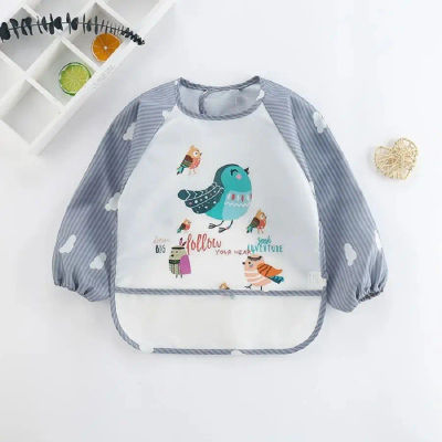 1 Uds. Bata impermeable para comer, delantal artístico de manga larga con dibujos animados para bebés pequeños, bata de animales, babero suave para bebés, ropa para eructar