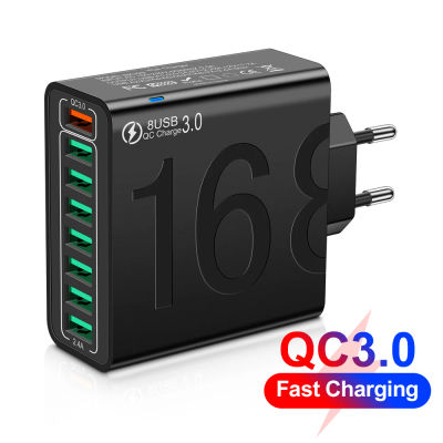 Cargador USB 8 en 1, puerto múltiple, carga rápida de alta velocidad para iPhone 15, Xiaomi, Huawei, teléfono móvil, carga rápida 3,0, cargador de pared