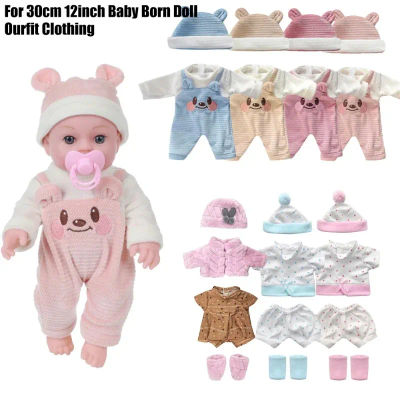 Ropa y Accesorios de Peluche para Muñecas Reborn de 30 cm (12 Pulgadas), Pijama de Invierno de Oso de Dibujos Animados, Manta y Cuna de Transporte