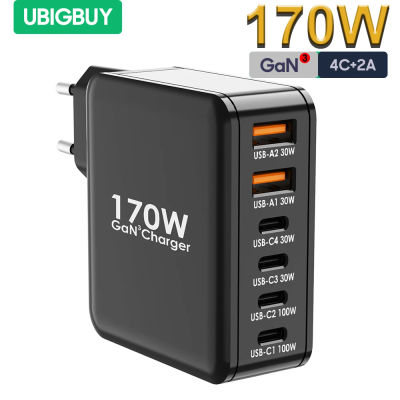 Cargador de pared C USB de 170w Ubigbuy, Estación de Carga Gan 6port, Conector de Alimentación de Cargador Rápido de 100W para iPhone MacBook Pro Air Galaxy