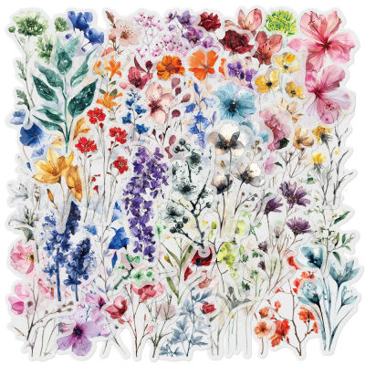 50 Uds pegatinas de flores de tinta DIY Material de funda de teléfono manual taza de agua planta pegatinas transparentes para mascotas