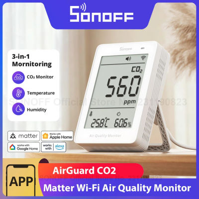 SONOFF AirGuard CO2 Matter Over WiFi Monitor de calidad del aire SAWF-08P medidor de temperatura y humedad alarma de luz y sonido datos históricos