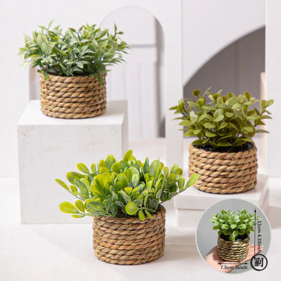 XIYA flor verde plantas artificiales eucalipto hierba tejida pequeñas plantas en macetas hierba Mound 11cm PE Material decoración del hogar