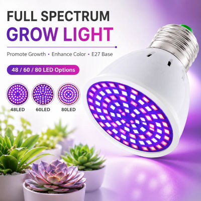 Bombilla LED para Cultivo E27 220V, Espectro Completo, 60/80 LED, Lámpara para Plantas de Interior, Jardín, Semillero, Invernadero, Cultivo Hidropónico, Carpa de Cultivo