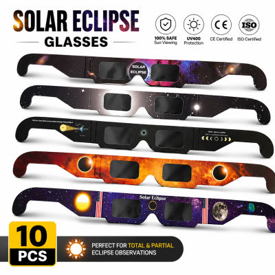 Gafas de papel para eclipses solares, seguras para ver el sol directamente, certificadas CE e ISO para observaciones de eclipses totales y parciales, 1/10/50 unidades