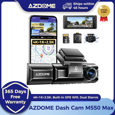 AZDOME-cámara de salpicadero 4K M550 Max, GPS incorporado, Wifi, DVR para coche, pantalla de 3,18 ", visión nocturna, Monitor de estacionamiento 24H, compatible con cámara trasera