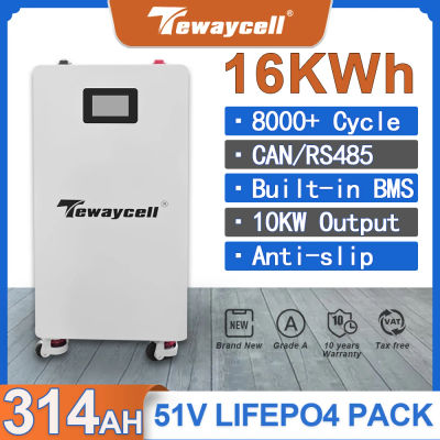 Tewaycell 16KWH LiFePO4 batería Powerwall 51V 314AH incorporada 200A BMS puede RS485 Monitor sistema de energía Solar ESS libre de impuestos de la UE