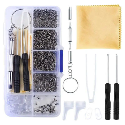 Kits de herramientas de reparación de gafas de sol, 500 Uds., con tornillos, almohadillas para la nariz, ganchos para las orejas, destornillador, tuercas, piezas ópticas surtidas
