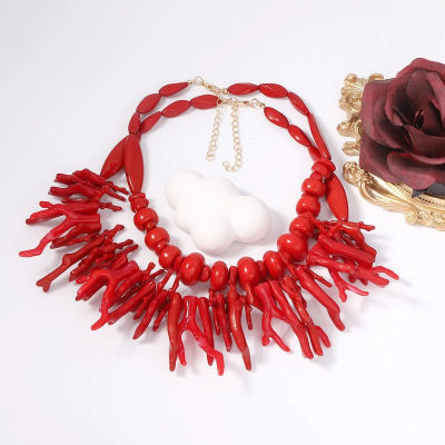 Ventas transfronterizas de estilo bohemio, collar de coral de resina de doble capa, planta con personalidad a la moda para mujer, gótico rojo para halloween