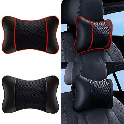 1/2 Uds. Reposacabezas Universal para coche, almohada de cuero PU para el cuello, cómoda malla transpirable, cojín para reposacabezas de asiento, almohada para el cuello del coche