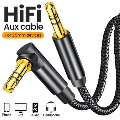 Cable de audio Jack de 3,5 mm con conector en ángulo de 90 grados, macho a macho, cable auxiliar para altavoz, para Samsung, Xiaomi, MP4/3, video, adaptador de auriculares para coche.