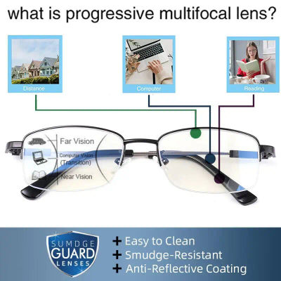 Nuevas gafas de lectura multifocales progresivas para hombres, gafas para presbicia de aleación de titanio con bloqueo de luz azul, gafas bifocales para mujeres 1,5