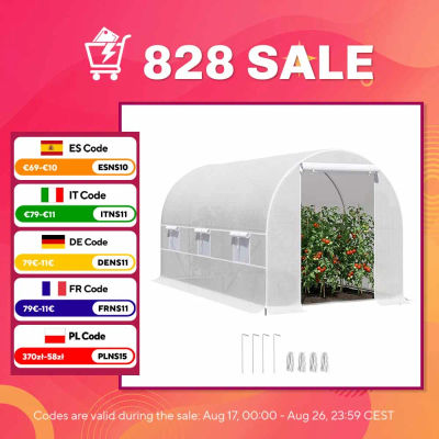 Outsunny Invernadero Túnel 400x200x200cm con 6 Ventanas Cultivo Plantas Blanco
