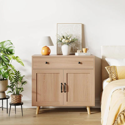 Garvee Mueble de 1 cajón y 2 puertas, 32.7x15.7x30.5in, Mesa Auxiliar de Estilo Rústico, Aparador para Entrada, Mueble Estrecho que Ahorra Espacio, Armario de Almacenamiento con Estructura Exterior