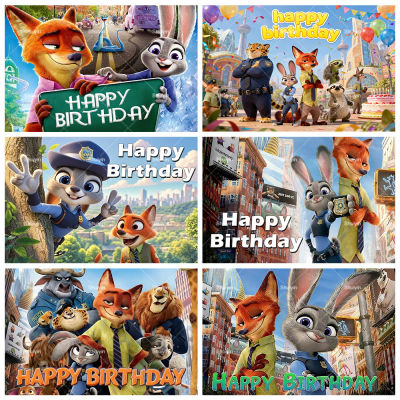 Fondo de Dibujos Animados de Zootopia 2, Judy y Nick, Decoración para Fiestas de Cumpleaños Infantiles, Pancarta para Baby Shower, Fondo para Sesión de Fotos