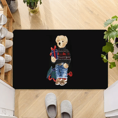 Alfombra de puerta feliz de oso de peluche, felpudo antideslizante de entrada, alfombra de cocina lavable, alfombras de pasillo, alfombrillas de baño