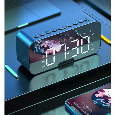 Reloj despertador Digital Led con pantalla de espejo grande, relojes de mesita de noche para oficina, Altavoz Bluetooth, altavoz de Radio FM, decoración del hogar