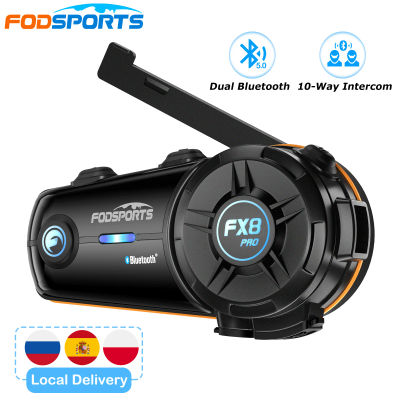 Intercomunicador Fodsports FX8 Pro para casco de motocicleta, auriculares Bluetooth para 10 conductores, doble BT5.4, conexión por aplicación, Audio paralelo, compartir música