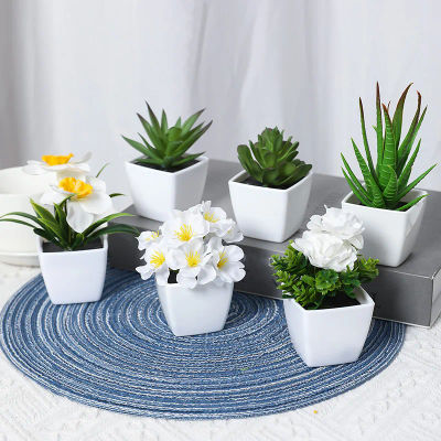 6 uds., bonsái pequeño de plantas artificiales, manualidades DIY, estante de exhibición de alféizar de ventana de escritorio, decoración de exhibición