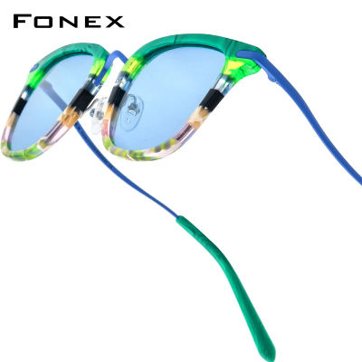 Gafas de sol FONEX de acetato de titanio para mujer, diseño de marca a la moda, gafas de sol japonesas polarizadas redondas Retro Vintage para hombre 85793