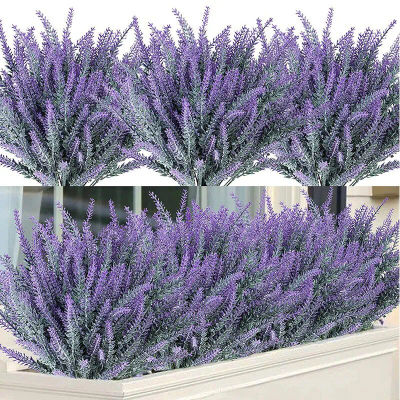 Flores artificiales flocadas, paquete de lavanda resistente, plantas falsas, ramo de novia para boda, decoración para interiores y exteriores, hogar, cocina y oficina