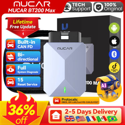 MUCAR BT200 Max OBD2 Escáner Bluetooth, CAN FD Herramienta de diagnóstico de todos los sistemas Actuador bidireccional 15 Reinicio Actualización gratuita de por vida