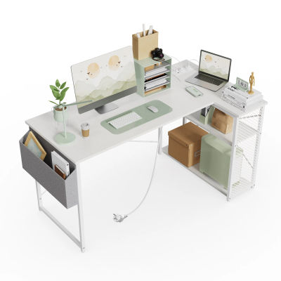 Escritorio esquinero para juegos en forma de L de 100/120x70x75cm, escritorio para ordenador con estante para Monitor, toma de corriente y puerto USB, madera negra/blanca/marrón