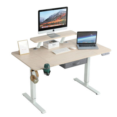 Radlove Escritorios eléctricos de altura ajustable de 140 cm, mesas para oficina en casa con soporte para monitor y cajón, color beige