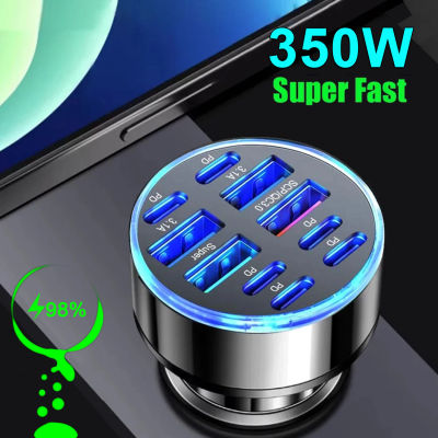 Cargador de coche de 350W y 10 puertos, carga rápida PD QC3.0 USB C, adaptador tipo C para iPhone, Samsung, Huawei, Xiaomi