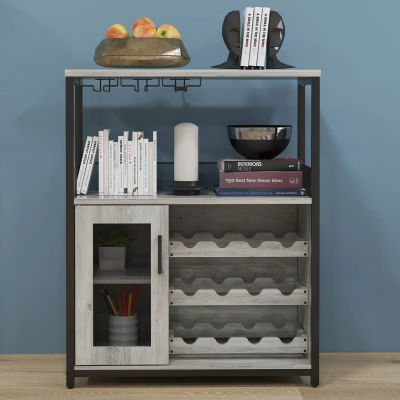 Mueble para bar con espacio para botellas de vino, diseño de mueble con vitrinas para copas, función de minibar. Mueble para licores de 36 pulgadas de altura con estantes abiertos ajustables para el