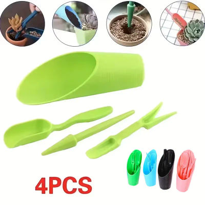 Juego de 4 piezas, pala de plástico duradera para macetas, cilindro de cultivo, pala para tierra de plantas, herramientas de jardín, mini herramienta de plantación para jardín
